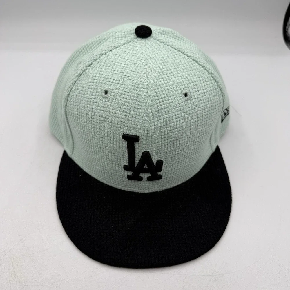 New Era 59Fifty Los Angeles Dodgers Hat Cap 7 1/4 Mint Black Thermal Knit Fitted